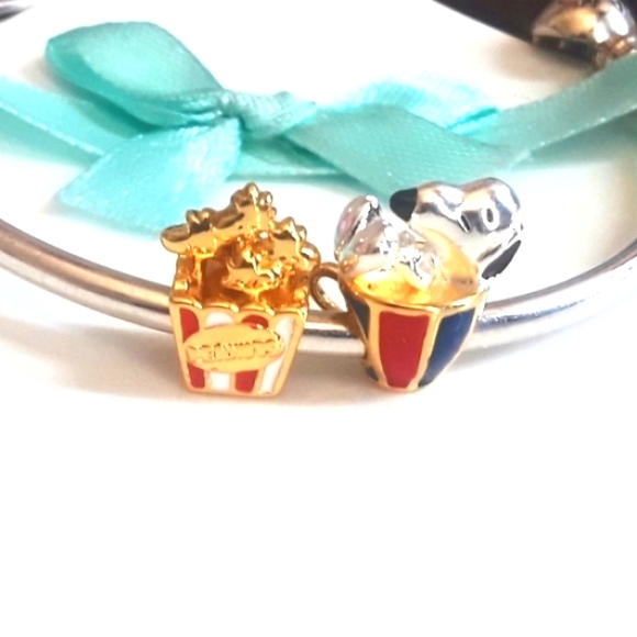 ( 2) Charms Snoopy in coffee mug & Woodstock popcorn charms S925 FITS Pandora - Picture 2 of 6